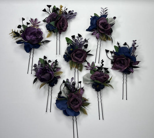 Plum Hair Pin Wedding Navy Blue Flower Girl Headpiece Floral Purple Dark Blue Hair Pin Accessories Plum Blue Hair Pin Artificial Flower