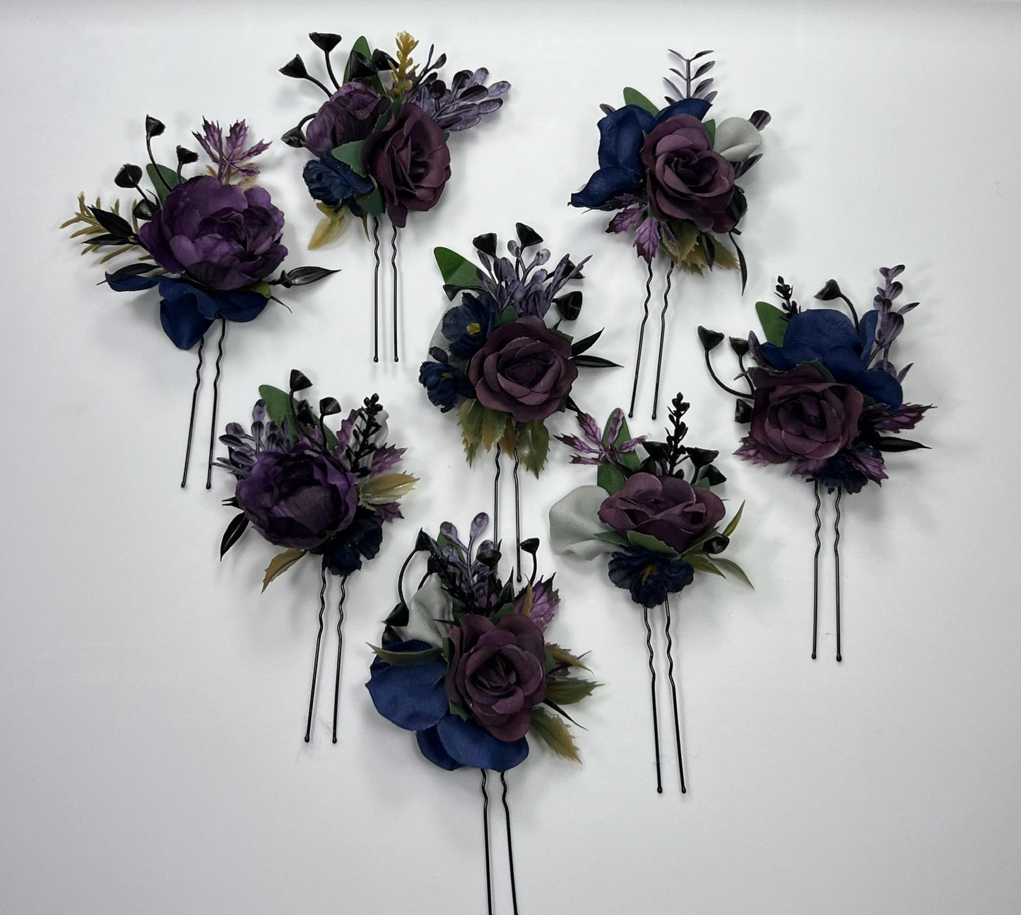 Plum Hair Pin Wedding Navy Blue Flower Girl Headpiece Floral Purple Dark Blue Hair Pin Accessories Plum Blue Hair Pin Artificial Flower