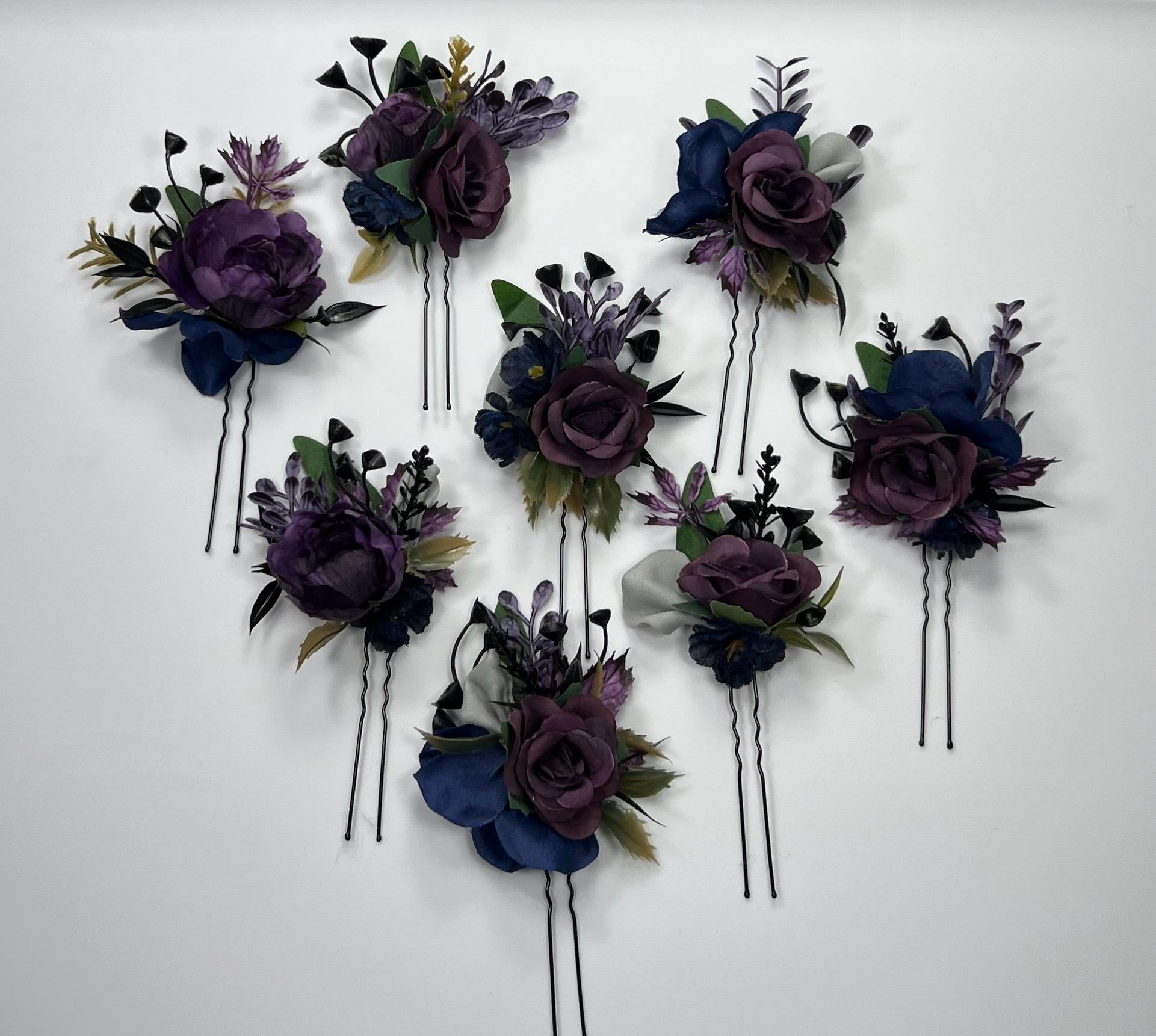 Plum Hair Pin Wedding Navy Blue Flower Girl Headpiece Floral Purple Dark Blue Hair Pin Accessories Plum Blue Hair Pin Artificial Flower