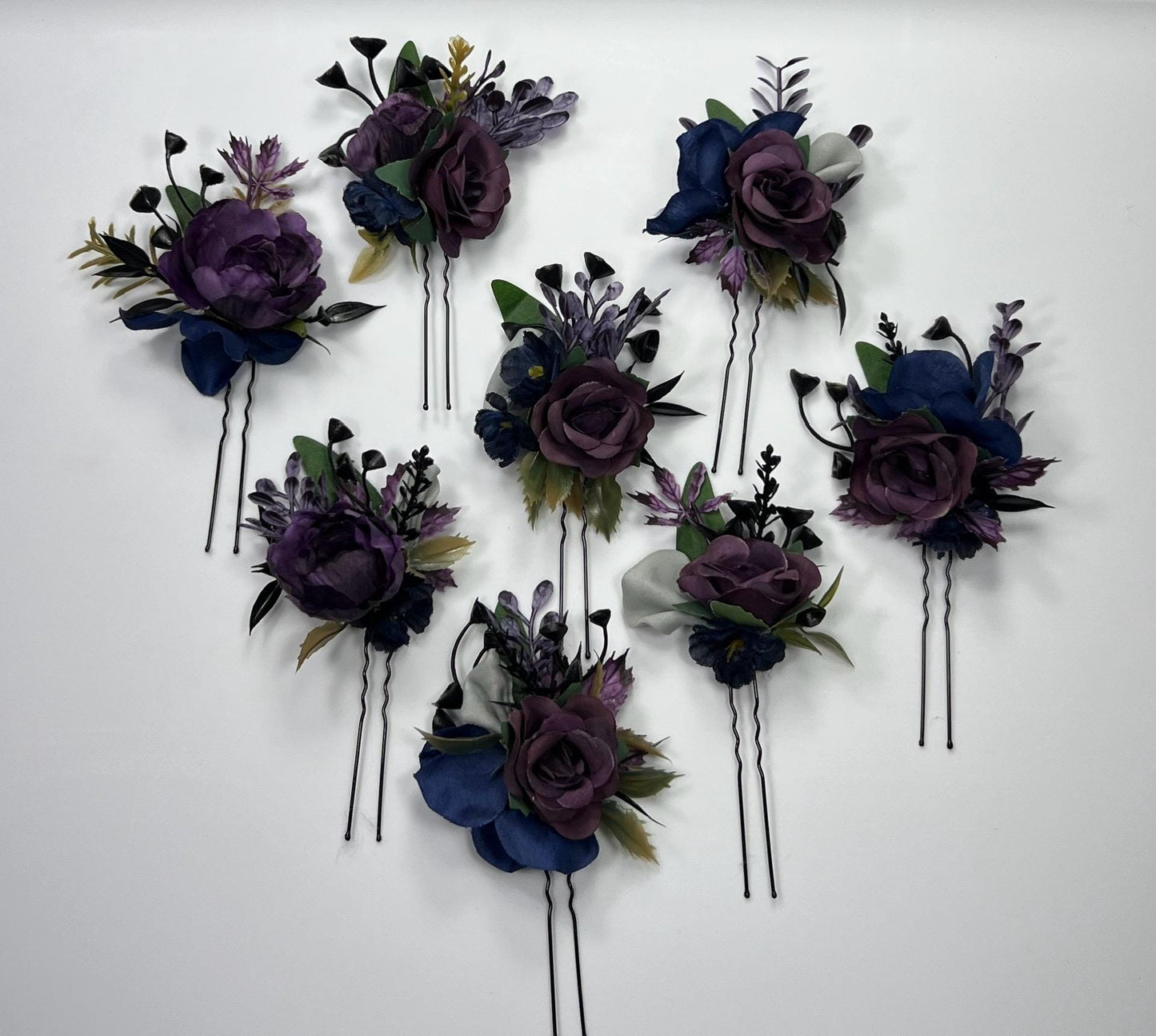Plum Hair Pin Wedding Navy Blue Flower Girl Headpiece Floral Purple Dark Blue Hair Pin Accessories Plum Blue Hair Pin Artificial Flower
