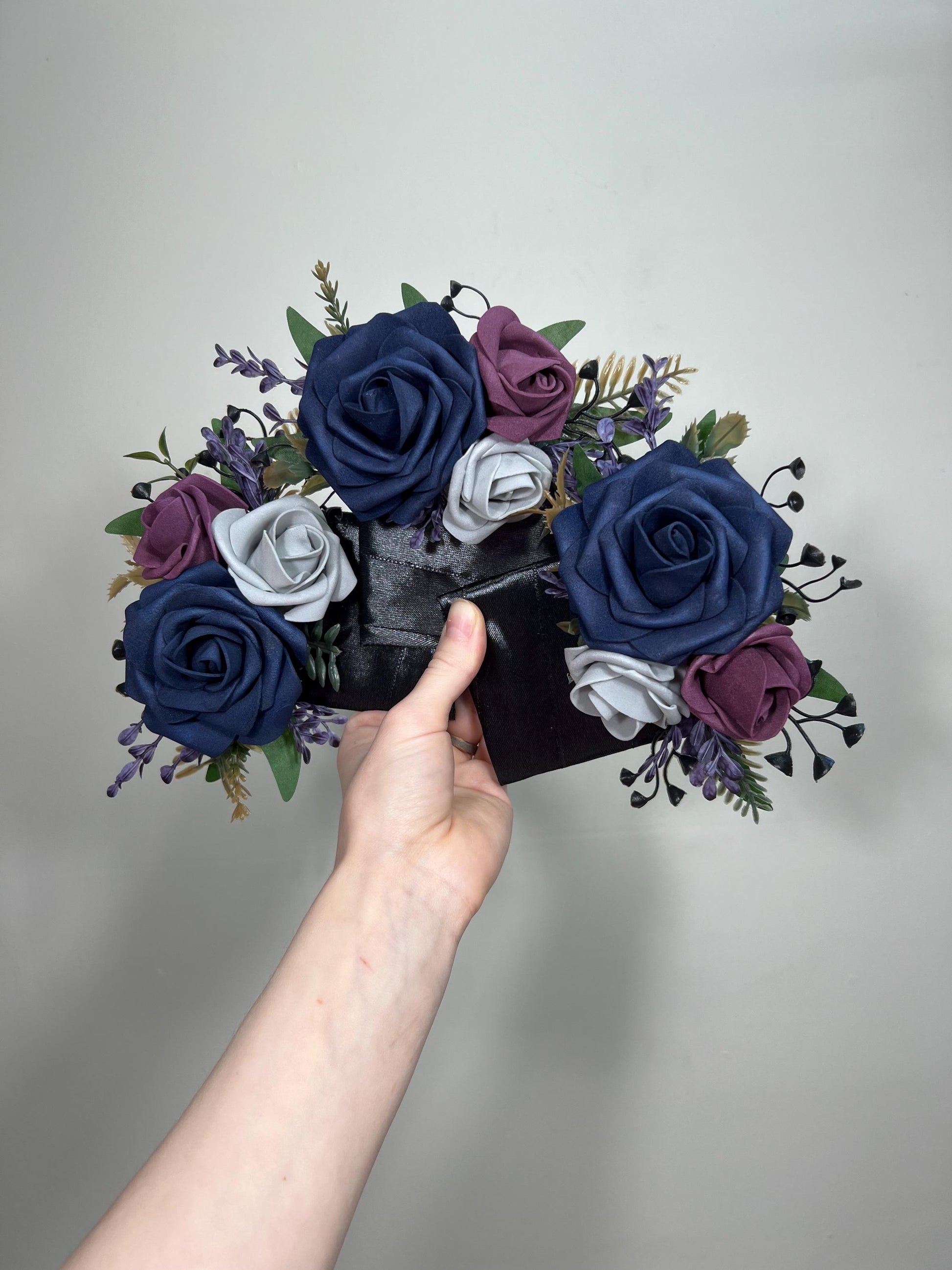 Navy Blue Plum Boutonniere Wedding Groom Pocket Boutonnière Blue Dark Purple Grey Groomsmen Square Boutonniere Navy Blue Artificial Flowers