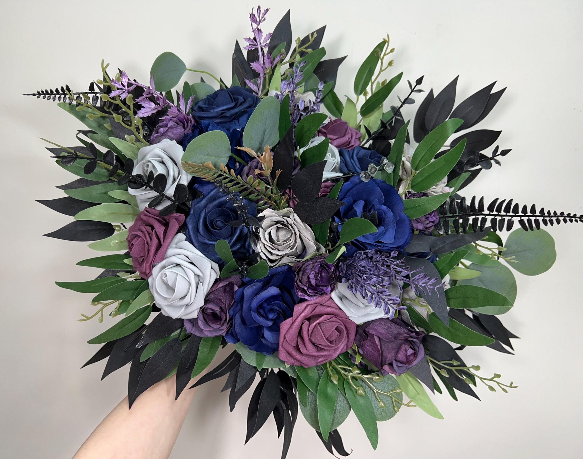 Navy Blue Bouquet Plum Wedding Bridal Bouquet Purple Dark Blue Grey Bouquet Bridesmaids Jewel Tones Bouquet Plum Blue Black Artifical Flower