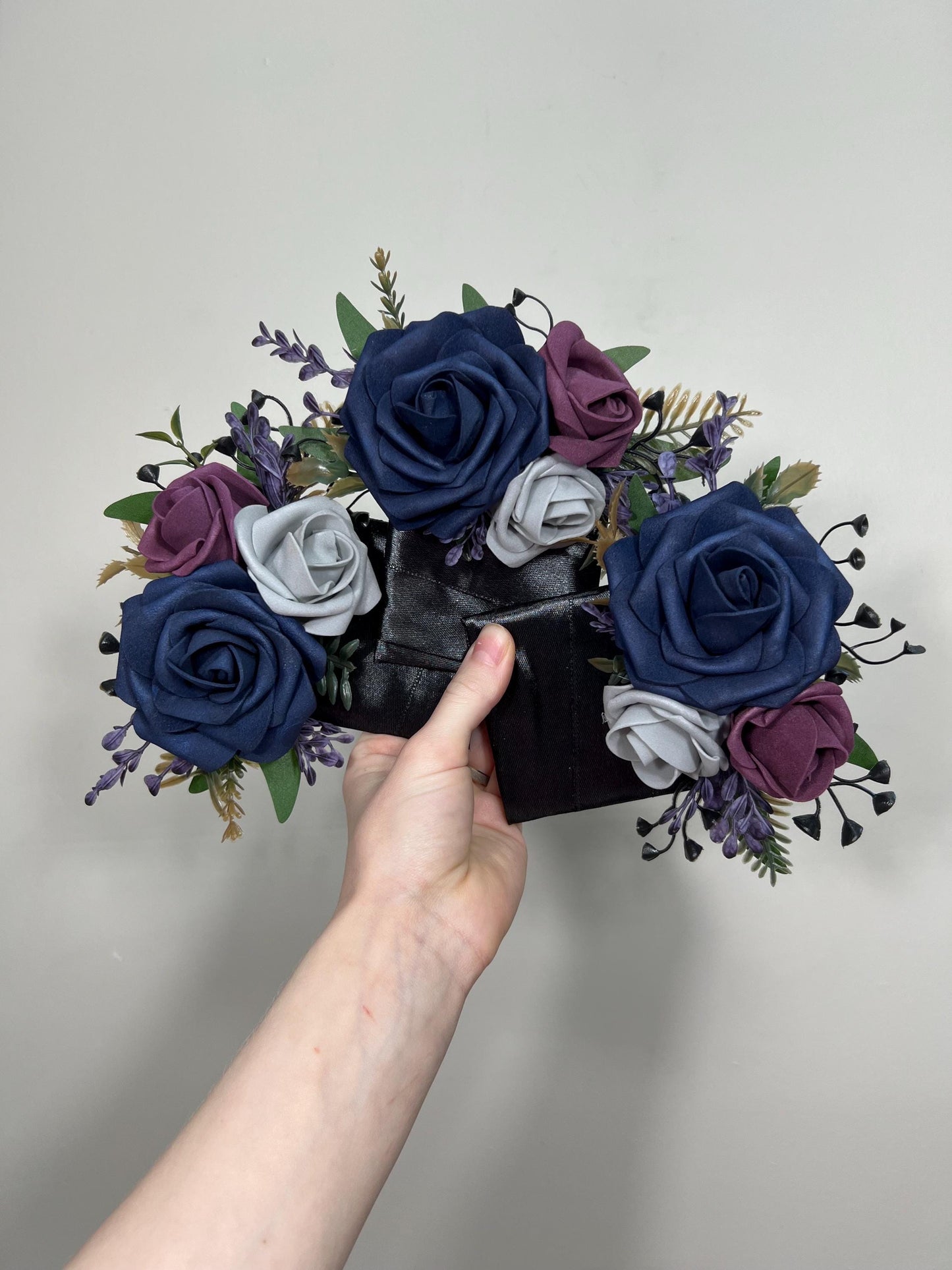 Navy Blue Bouquet Plum Wedding Bridal Bouquet Purple Dark Blue Grey Bouquet Bridesmaids Jewel Tones Bouquet Plum Blue Black Artifical Flower