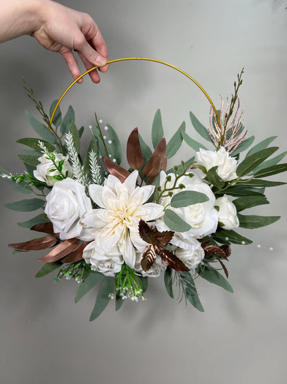 White Hoop Wedding Rose Gold Hoop Bridesmaids White Hoop Flower Girl Ring Wreath Rose Gold Ivory Hoop Flower Eucalyptus Artificial Flower