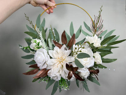 White Hoop Wedding Rose Gold Hoop Bridesmaids White Hoop Flower Girl Ring Wreath Rose Gold Ivory Hoop Flower Eucalyptus Artificial Flower