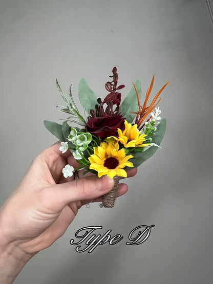 Wedding Sunflower Boutonniere Groom Boutonnières Groomsmen Sunflower Boutonnière Groom Fall Sunflower Yellow Artificial Flowers