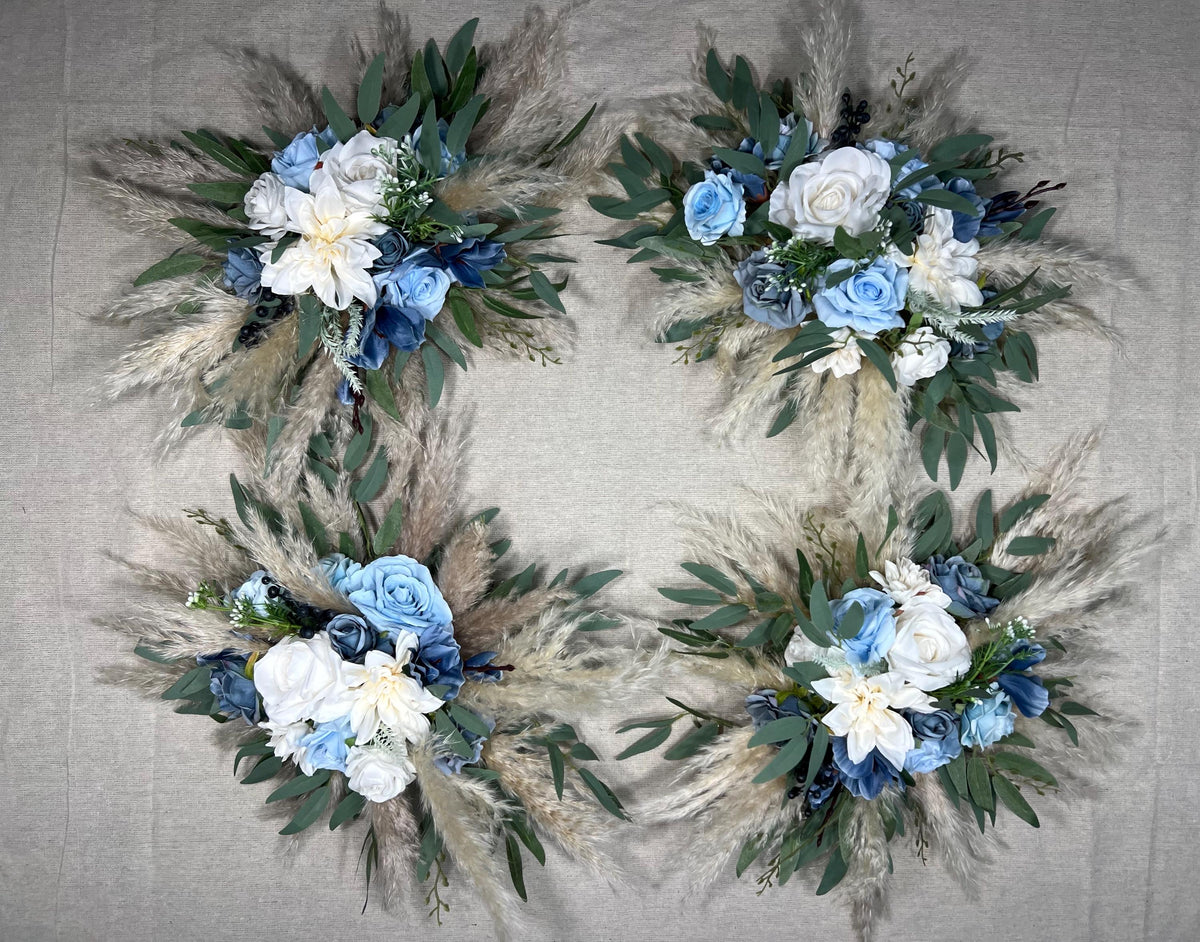 Dusty Blue Arch Arrangement Wedding Blue White Arbor Arrangement Dusty Blue Ivory Swag Boho Sky Blue Arch Arrangement Pampas Grass Reddit