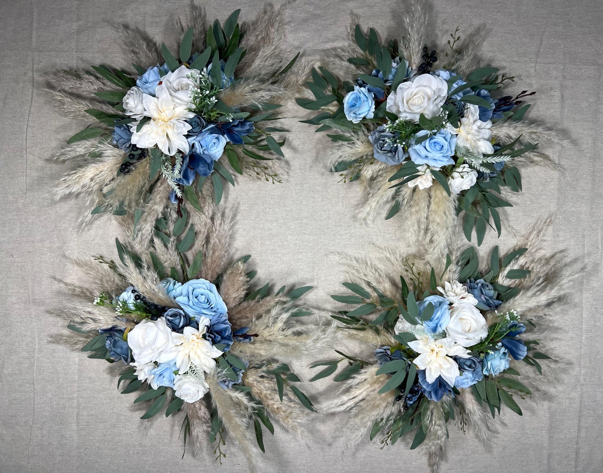 Dusty Blue Arch Arrangement Wedding Blue White Arbor Arrangement Dusty Blue Ivory Swag Boho Sky Blue Arch Arrangement Pampas Grass