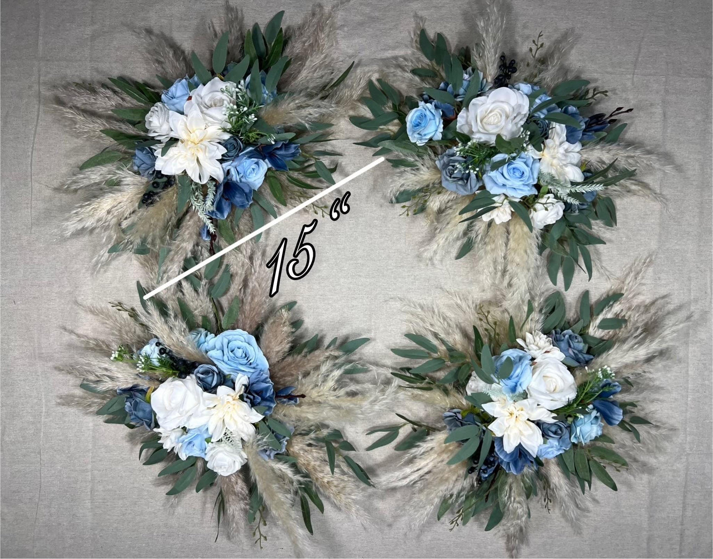 Dusty Blue Arch Arrangement Wedding Blue White Arbor Arrangement Dusty Blue Ivory Swag Boho Sky Blue Arch Arrangement Pampas Grass