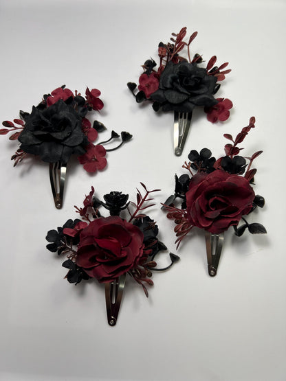 Hair Clip Black Burgundy Wedding Hair Pin Black Gothic Wedding Hair Clip Floral Burgundy Black Snap Clip Hair Accessories Maroon Black