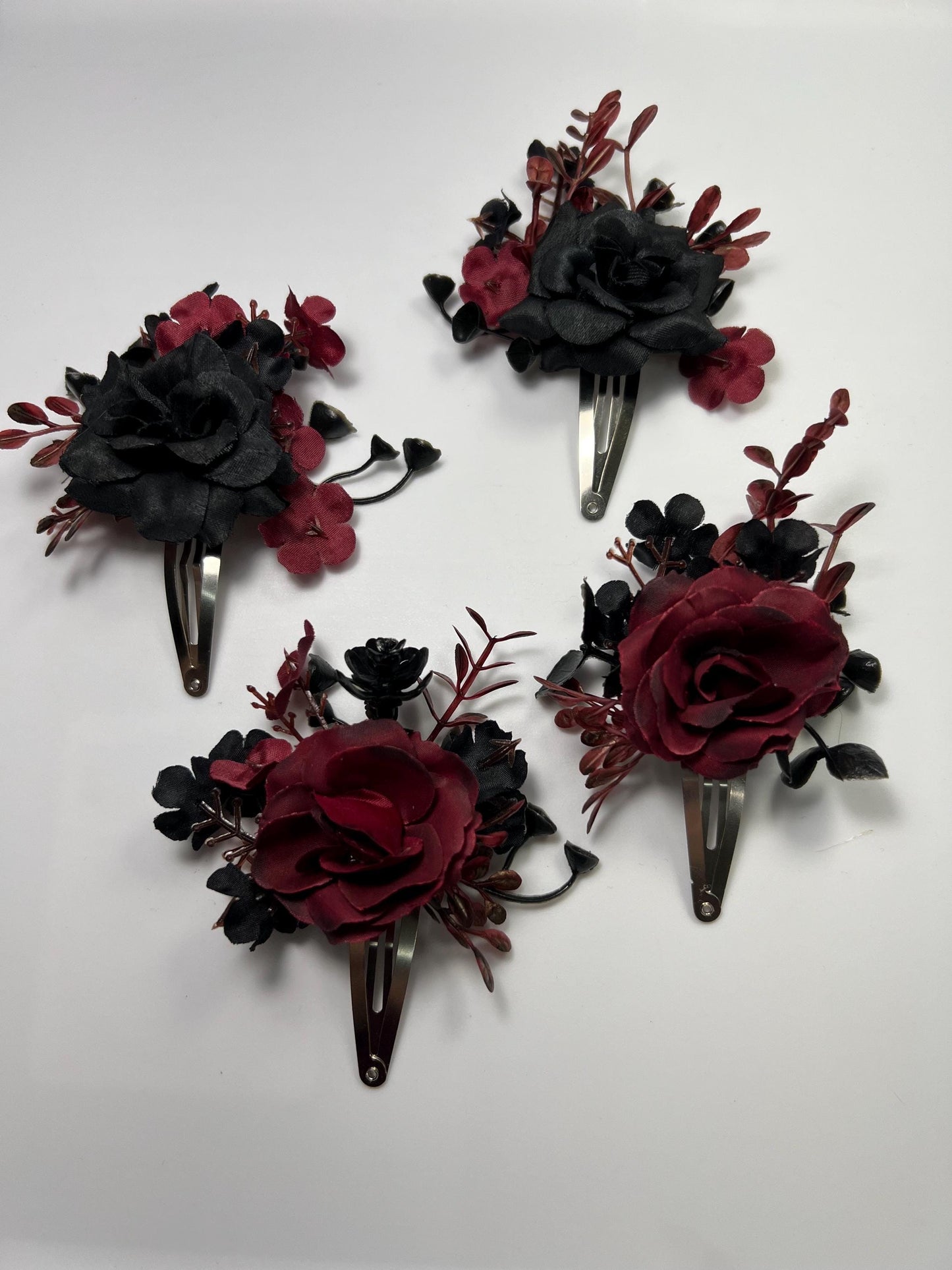 Hair Clip Black Burgundy Wedding Hair Pin Black Gothic Wedding Hair Clip Floral Burgundy Black Snap Clip Hair Accessories Maroon Black