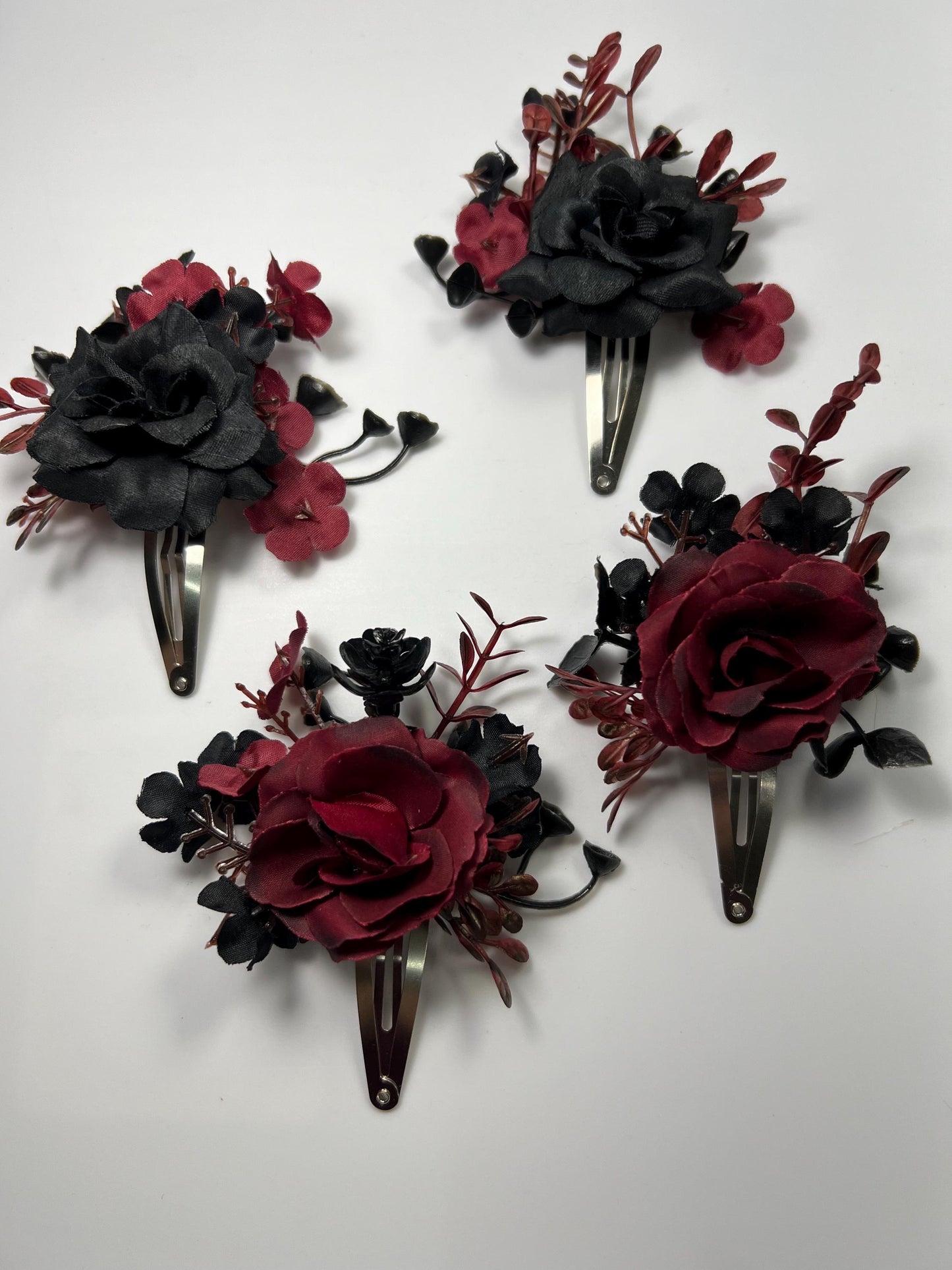 Hair Clip Black Burgundy Wedding Hair Pin Black Gothic Wedding Hair Clip Floral Burgundy Black Snap Clip Hair Accessories Maroon Black