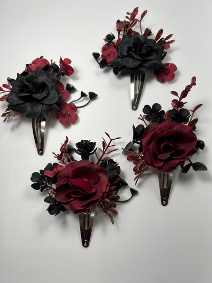 Hair Clip Black Burgundy Wedding Hair Pin Black Gothic Wedding Hair Clip Floral Burgundy Black Snap Clip Hair Accessories Maroon Black