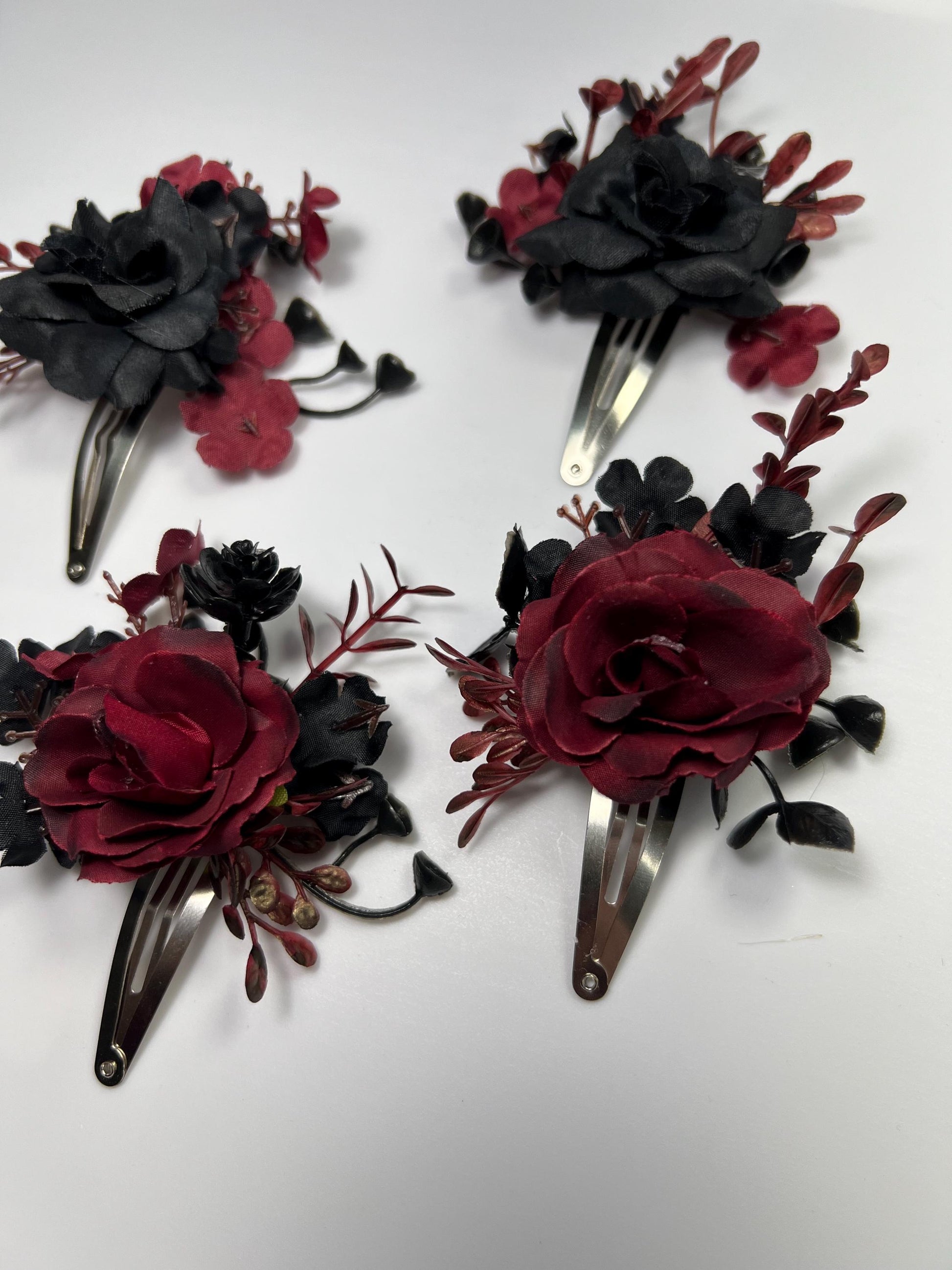 Hair Clip Black Burgundy Wedding Hair Pin Black Gothic Wedding Hair Clip Floral Burgundy Black Snap Clip Hair Accessories Maroon Black