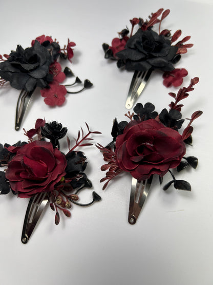 Hair Clip Black Burgundy Wedding Hair Pin Black Gothic Wedding Hair Clip Floral Burgundy Black Snap Clip Hair Accessories Maroon Black