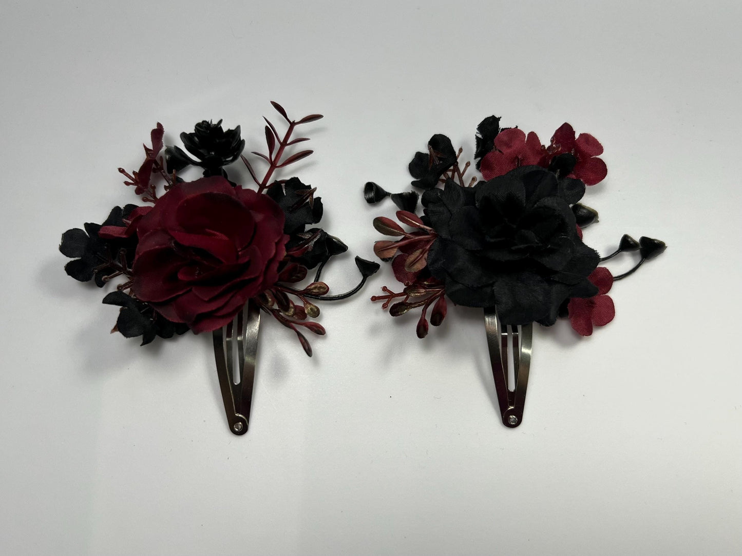 Hair Clip Black Burgundy Wedding Hair Pin Black Gothic Wedding Hair Clip Floral Burgundy Black Snap Clip Hair Accessories Maroon Black