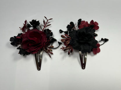 Hair Clip Black Burgundy Wedding Hair Pin Black Gothic Wedding Hair Clip Floral Burgundy Black Snap Clip Hair Accessories Maroon Black