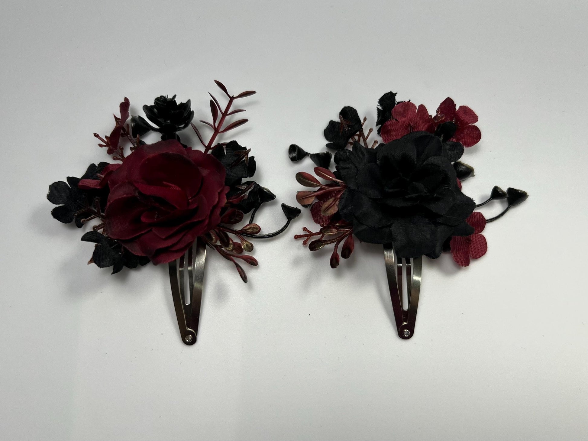 Hair Clip Black Burgundy Wedding Hair Pin Black Gothic Wedding Hair Clip Floral Burgundy Black Snap Clip Hair Accessories Maroon Black