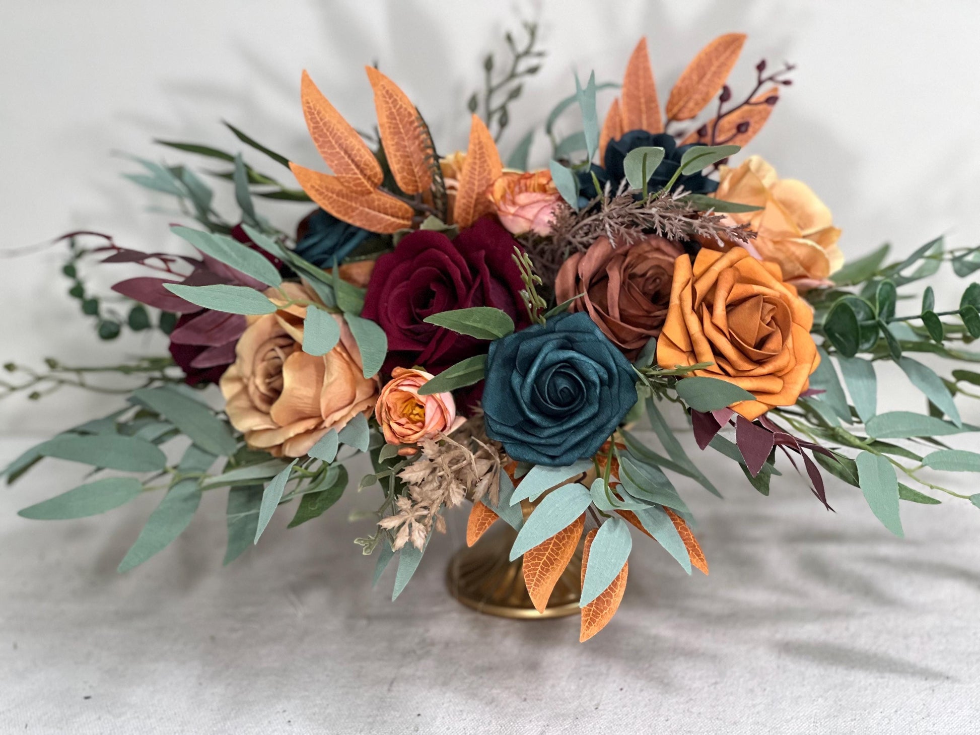 Dark Teal Terracotta Burgundy Centerpiece Wedding Table Decor Teal Rust Wedding Centerpiece Dark Teal Burn Orange Maroon Artificial Flower