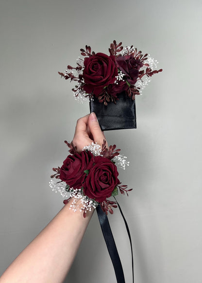 Burgundy Pocket Boutonniere Wedding Wine Red Square Boutonniere Groom Maroon Boutonnière Pocket Boutonnière Burgundy Gold Baby Breath