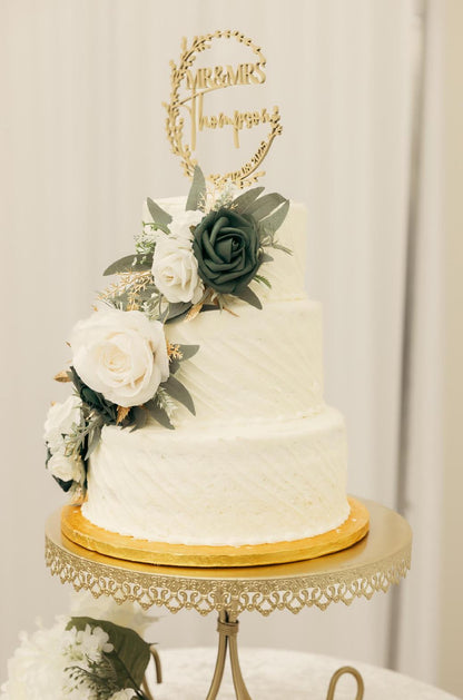 Emerald Green Cake Decoration Wedding Emerald Green White Gold Flower Cake Topper Hunter Green Cake Arrangements Flower White Artificial