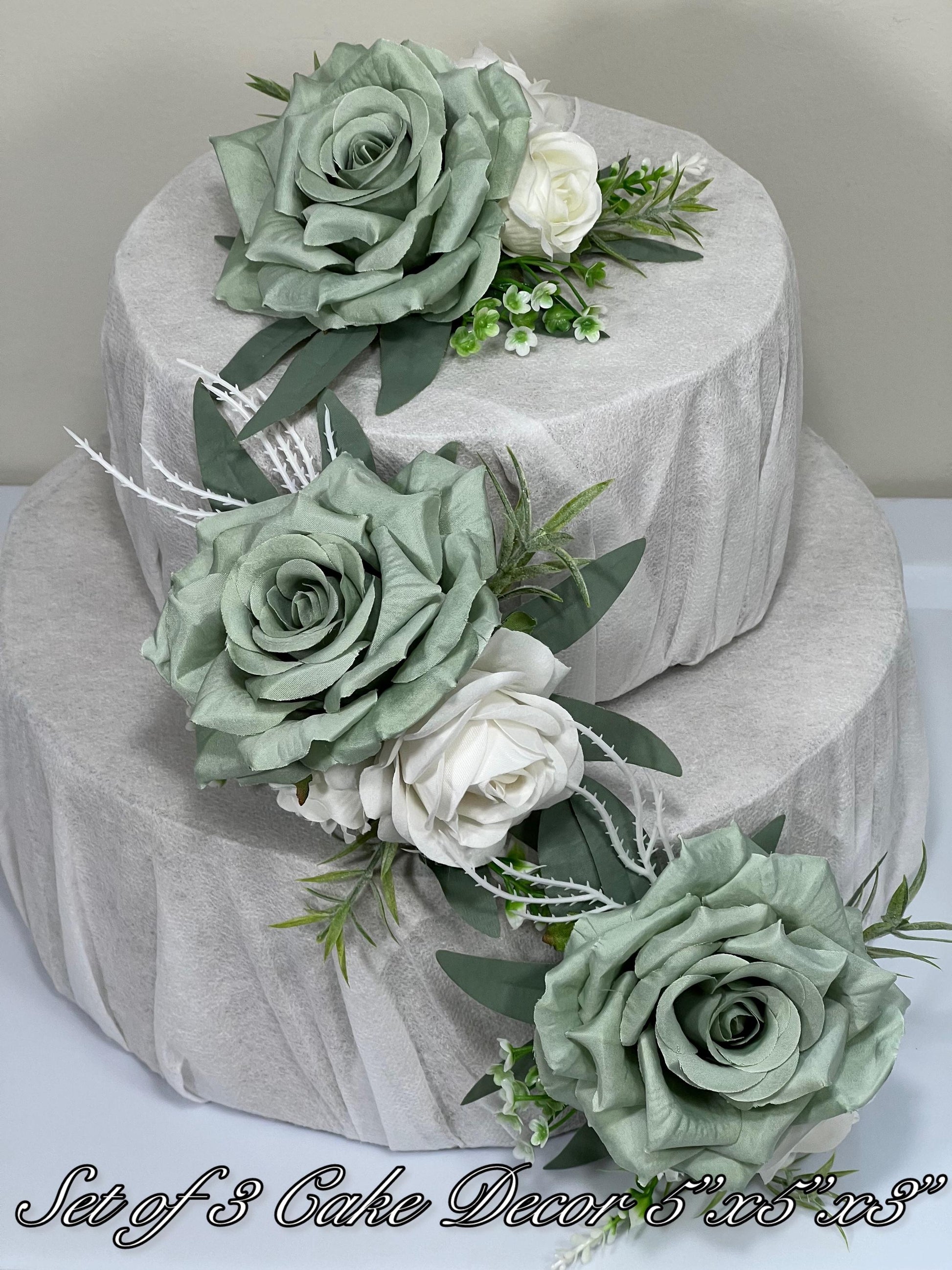 Sage Green Cake Decor Flower Wedding White Dusty Sage Green Cake Arrangement Flower Artificial Ivory Sage Green Baby Breath Eucalyptus