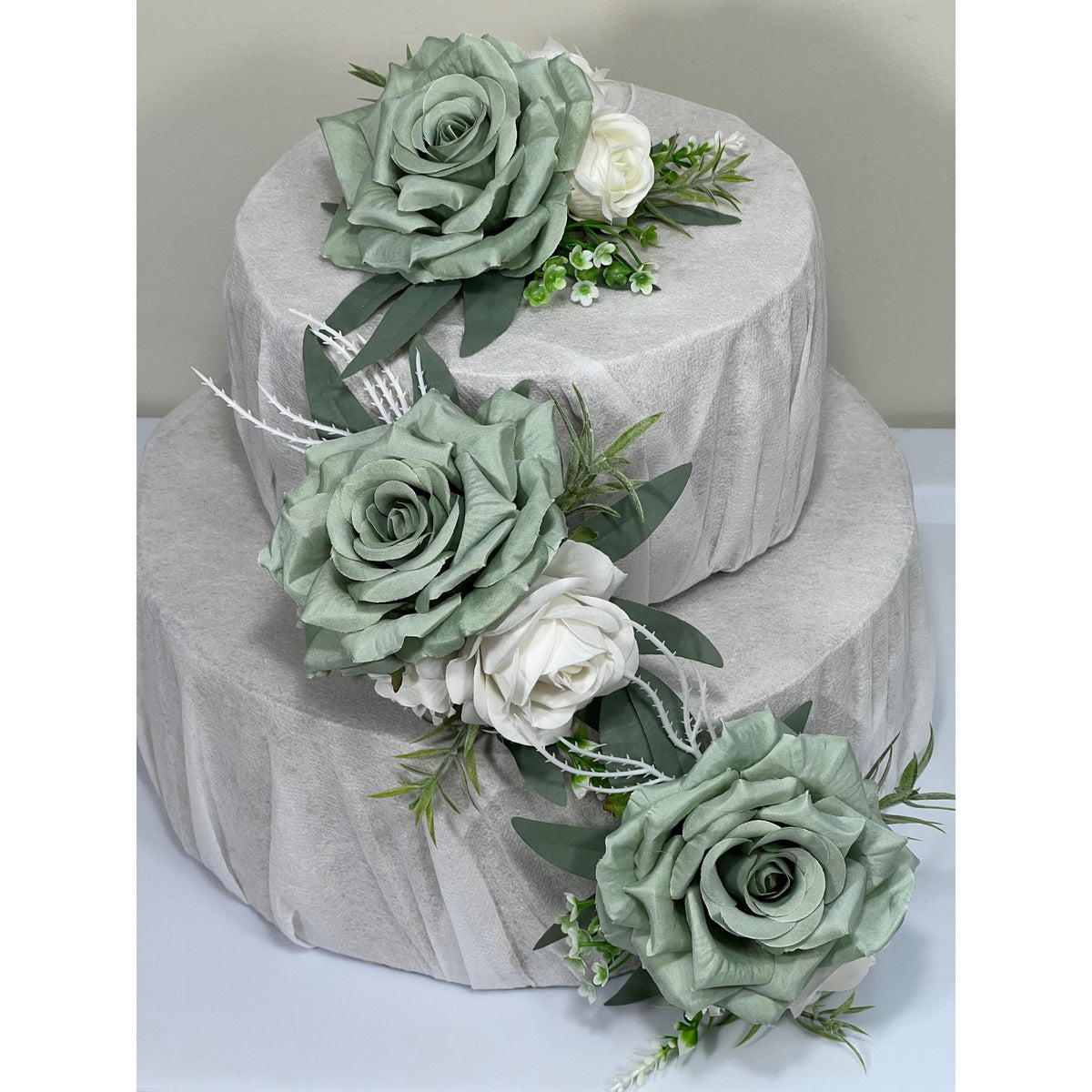 Sage Green Cake Decor Flower Wedding White Dusty Sage Green Cake Arrangement Flower Artificial Ivory Sage Green Baby Breath Eucalyptus