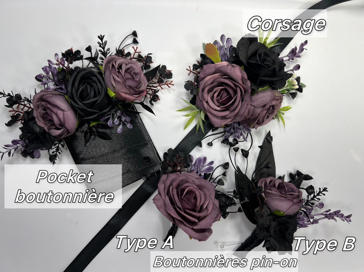 Black Purple Pocket Boutonniere Wedding Plum Groom Square Boutonniere Gothic Dark Purple Black Boutonniere Groomsmen Pocket Boutonnière