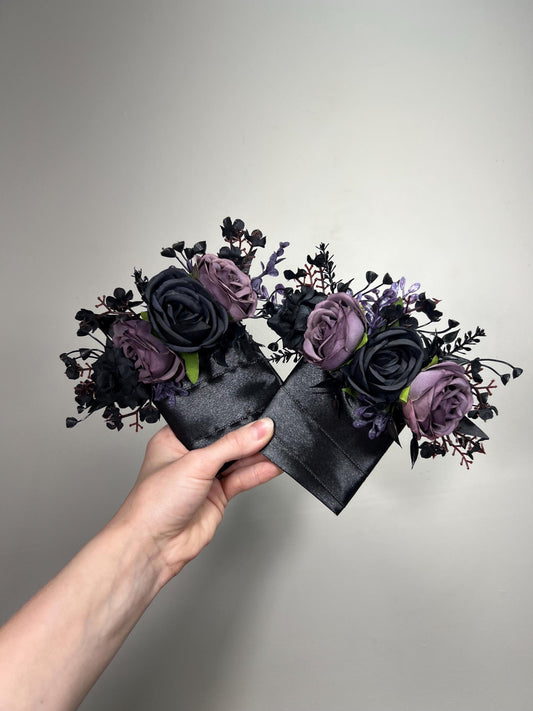 Black Purple Pocket Boutonniere Wedding Plum Groom Square Boutonniere Gothic Dark Purple Black Boutonniere Groomsmen Pocket Boutonnière