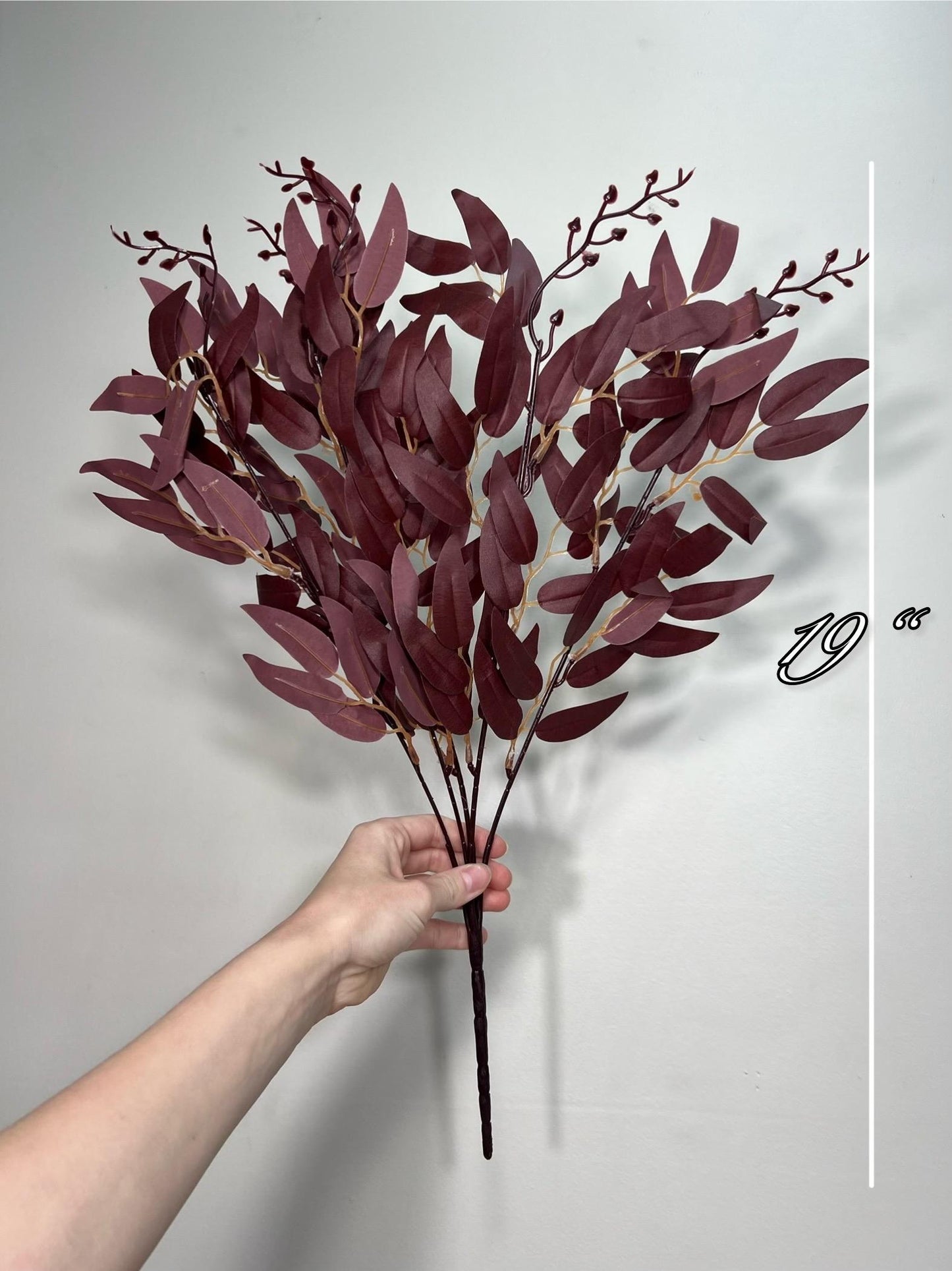 Artificial Willow 1 Bundle Burgundy Eucalyptus Stems Leaves Decor Wedding Maroon Greenery Faux Willow Wine Red Craft Supplies Wedding