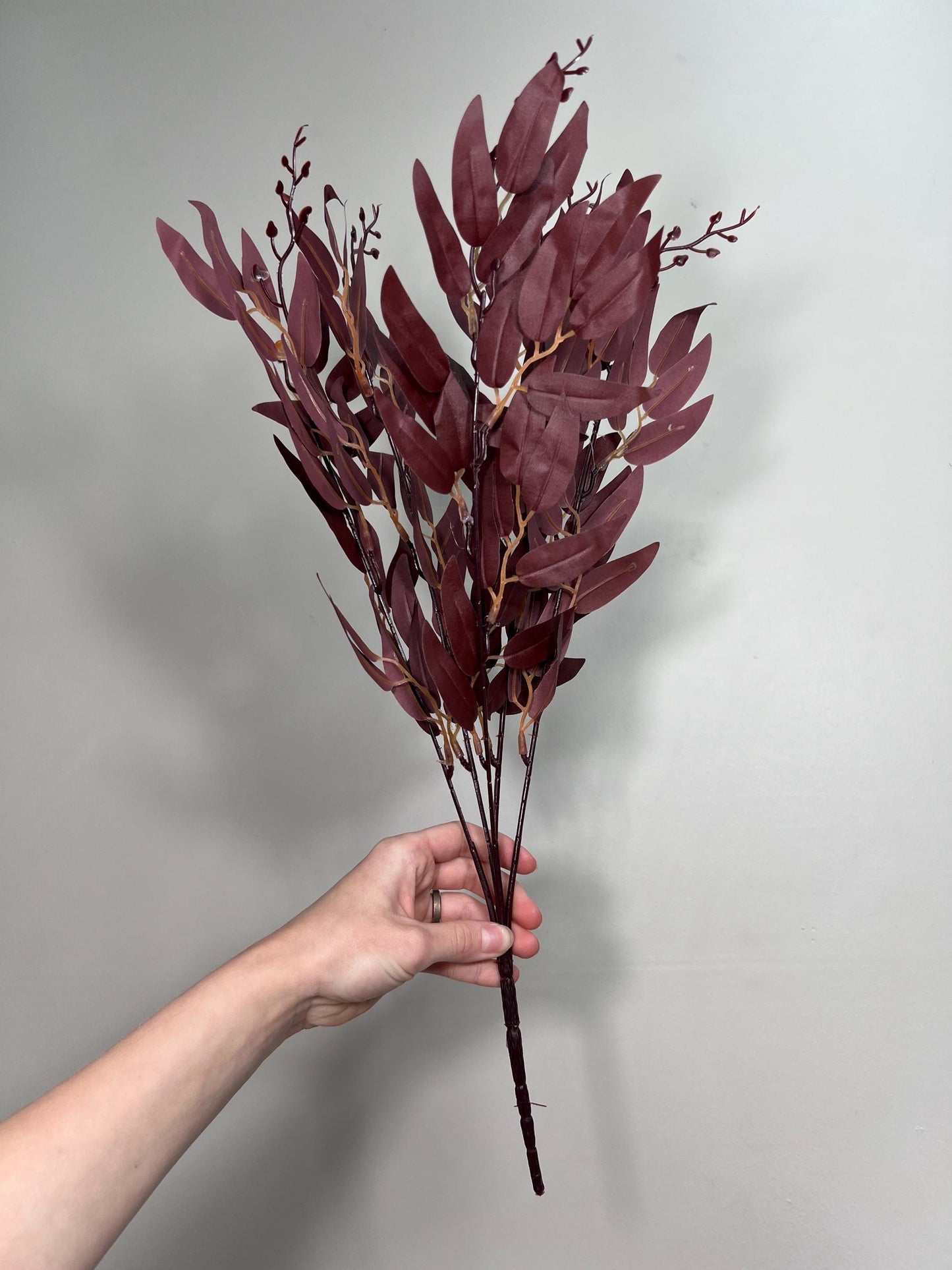Artificial Willow 1 Bundle Burgundy Eucalyptus Stems Leaves Decor Wedding Maroon Greenery Faux Willow Wine Red Craft Supplies Wedding
