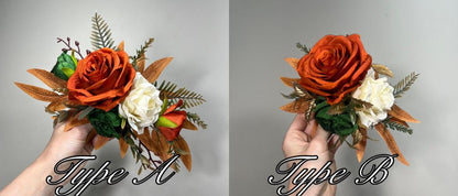 Rust Cake Decor Flower Wedding Terracotta Green Ivory Cake Arrangements Artificial Flower Emerald Green Burnt Orange Champagne Flower Cake