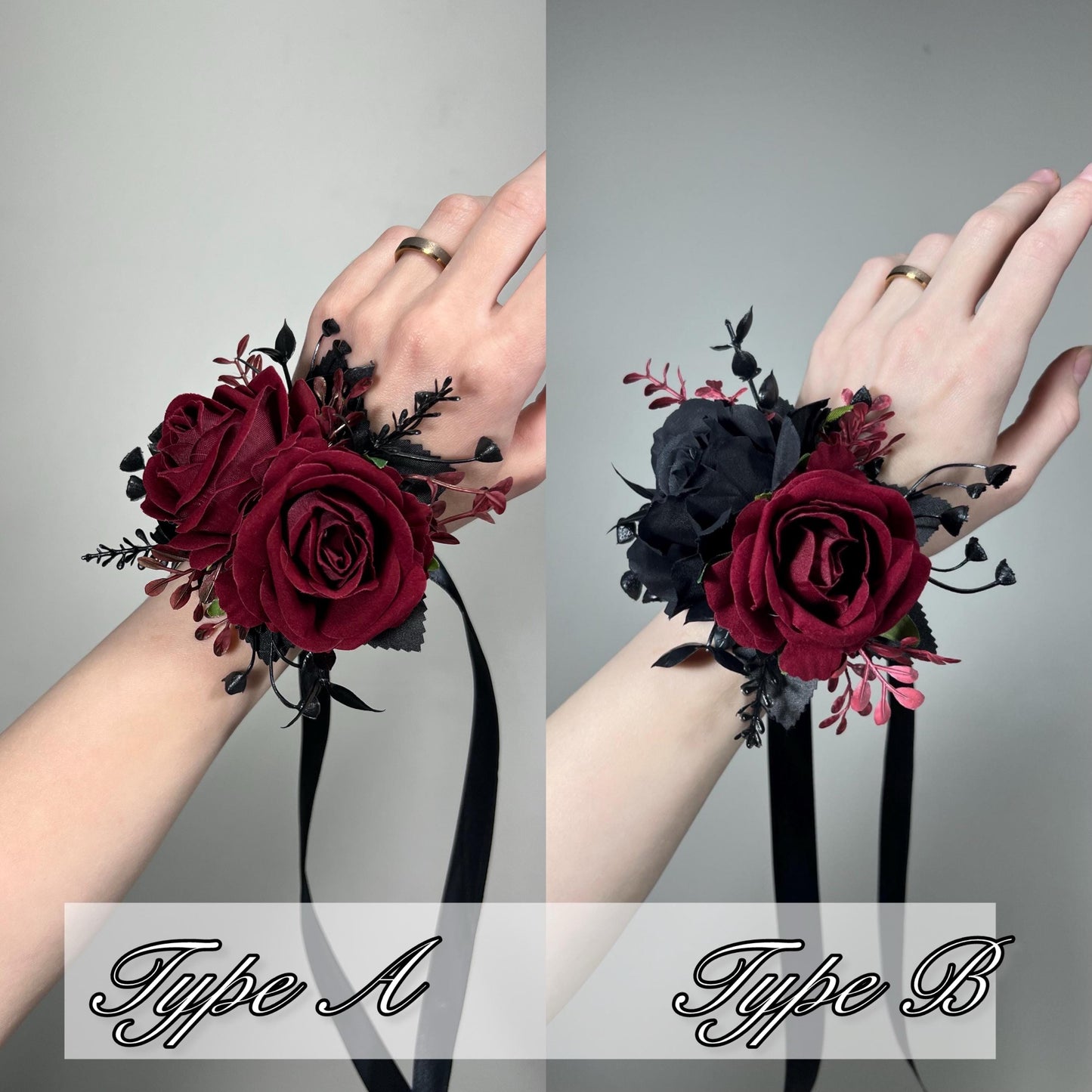 Black Burgundy Corsage Wedding Gothic Wrist Corsage Bridesmaids Black Corsage Mom Black Burgundy Accessories Artificial Flower