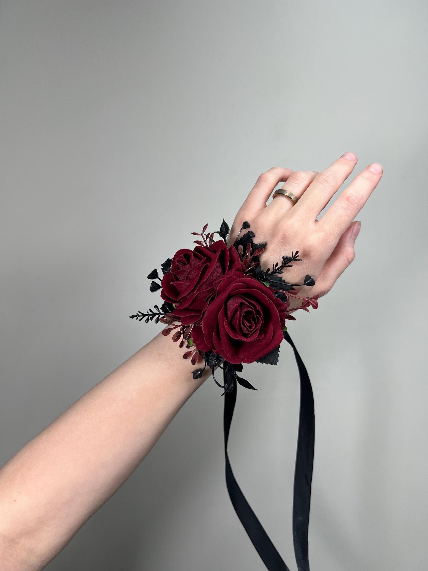 Burgundy Corsage Black Wedding Wrist Corsage Maroon Black Mom Corsage Wine Red Black Bridesmaids Corsage Prom Burgundy Artificial Flower