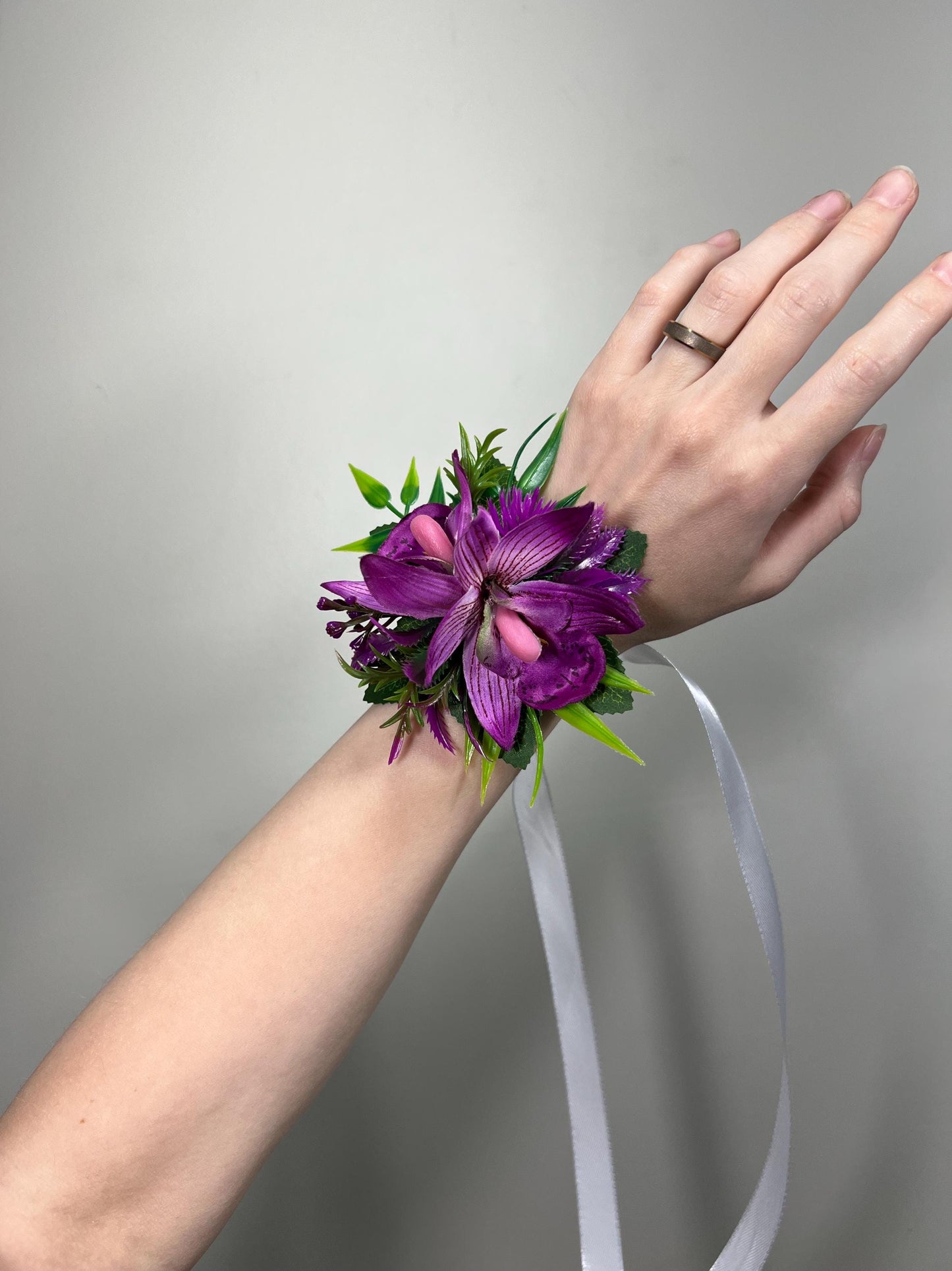 Wedding Purple Corsage Orchid Wrist Dark Purple Corsage Bridesmaids Decor Corsage Mom Accessories Tropical Orchid Corsage Artificial Flowers