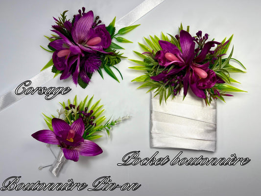 Purple Orchid Boutonniere Wedding Groom Orchid Square Boutonniere Beach Tropical Deep Purple Groomsmen Pocket Boutonniere Prom Artificial