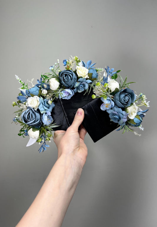 Blue Pocket Boutonniere Wedding Dusty Blue White Groom Boutonnière Square Blue Ivory Blue Groomsmen Boutonniere Pocket Dusty Blue Greenery