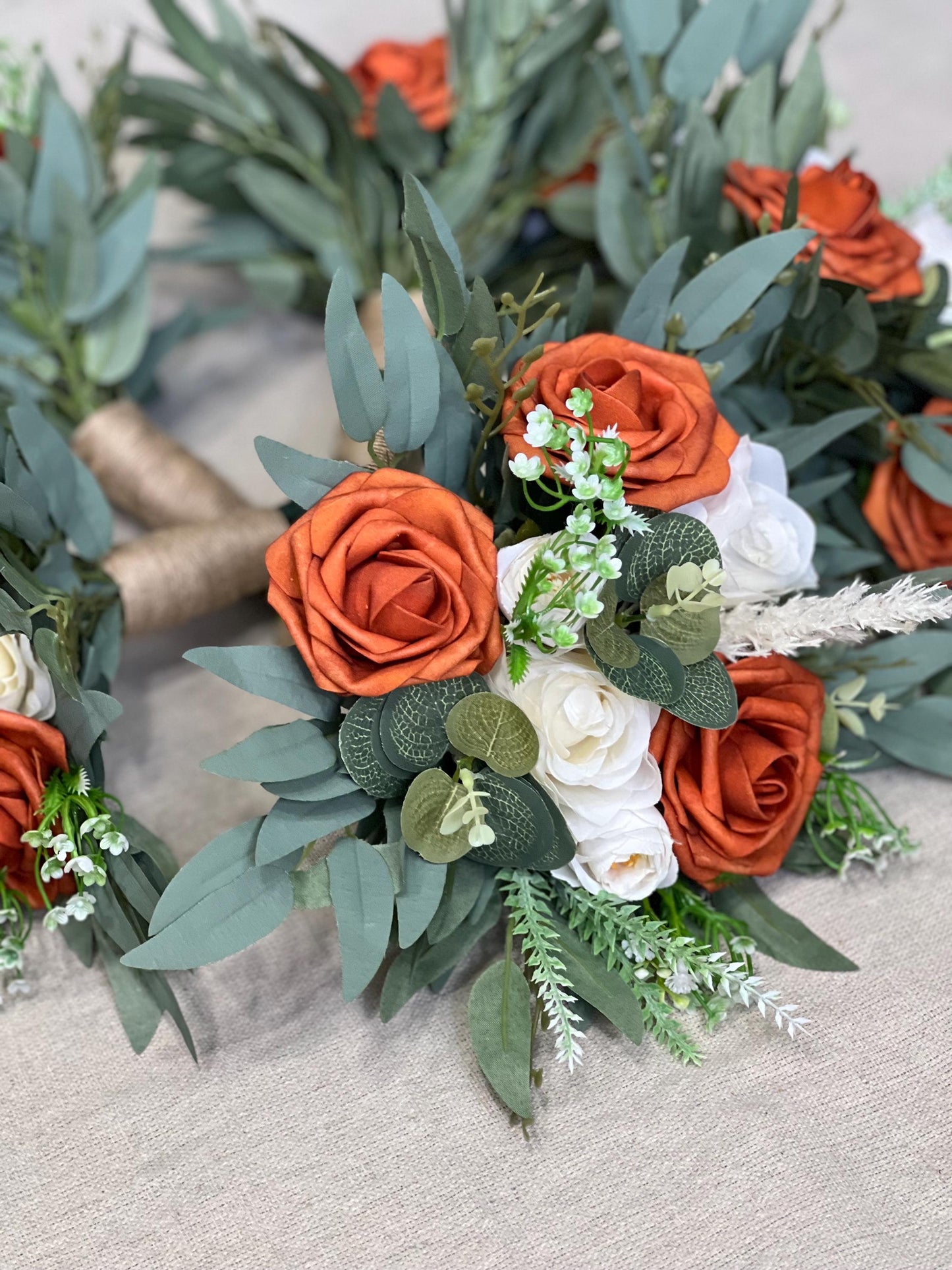 Burnt Orange Ivory Bouquet Wedding Bridesmaids Bouquet Terracotta Bouquet Rust Burnt Orange Bouquet Sage Boho Artificial Flower