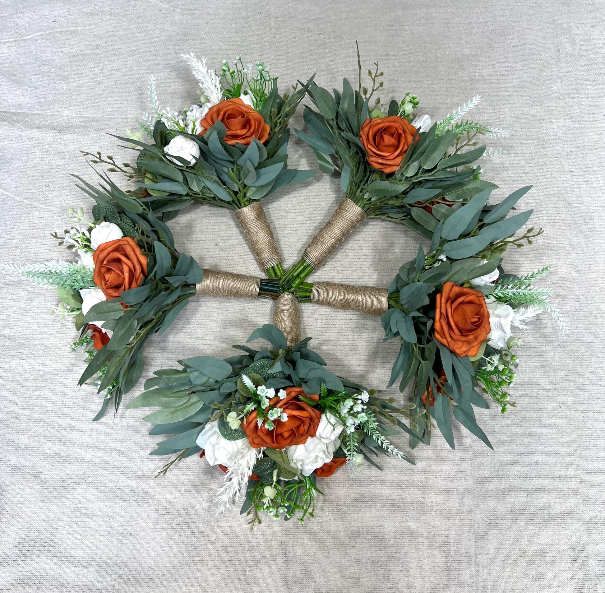 Burnt Orange Ivory Bouquet Wedding Bridesmaids Bouquet Terracotta Bouquet Rust Burnt Orange Bouquet Sage Boho Artificial Flower