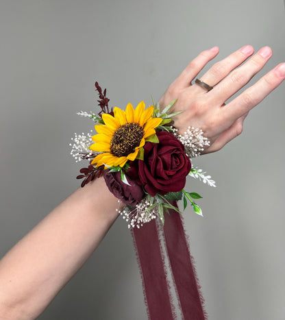 Sunflower Boutonniere Burgundy Wedding Sunflowers Boutonnière Groom Maroon Sunflower Groomamen Boutonniere Prom Yellow Sunflower Artificial