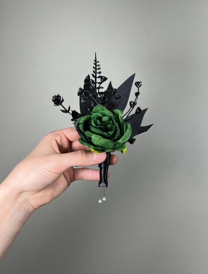 Green Boutonniere Wedding Groom Black Boutonnières Hinter Green Groomsmen Gothic Artificial Flowers Boutonnière Green Halloween Boutonniere
