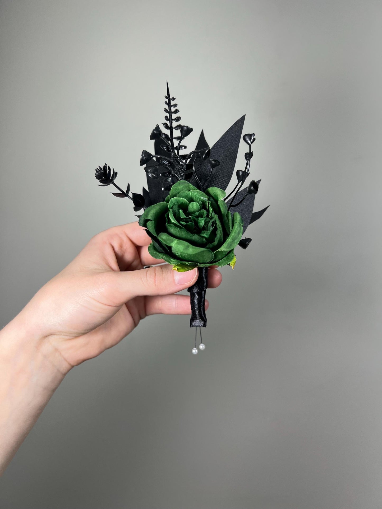 Green Boutonniere Wedding Groom Black Boutonnières Hinter Green Groomsmen Gothic Artificial Flowers Boutonnière Green Halloween Boutonniere