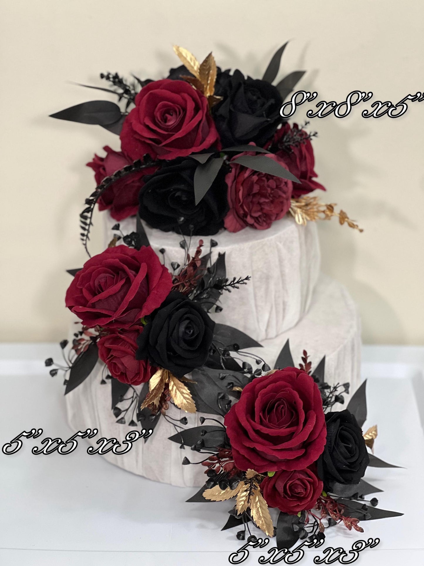 Black Burgundy Cake Decor Flower Wedding Gothic Cake Topper Flowers Black Burgundy Gold Cake Decoration Wine Red Black Cake Arrangement