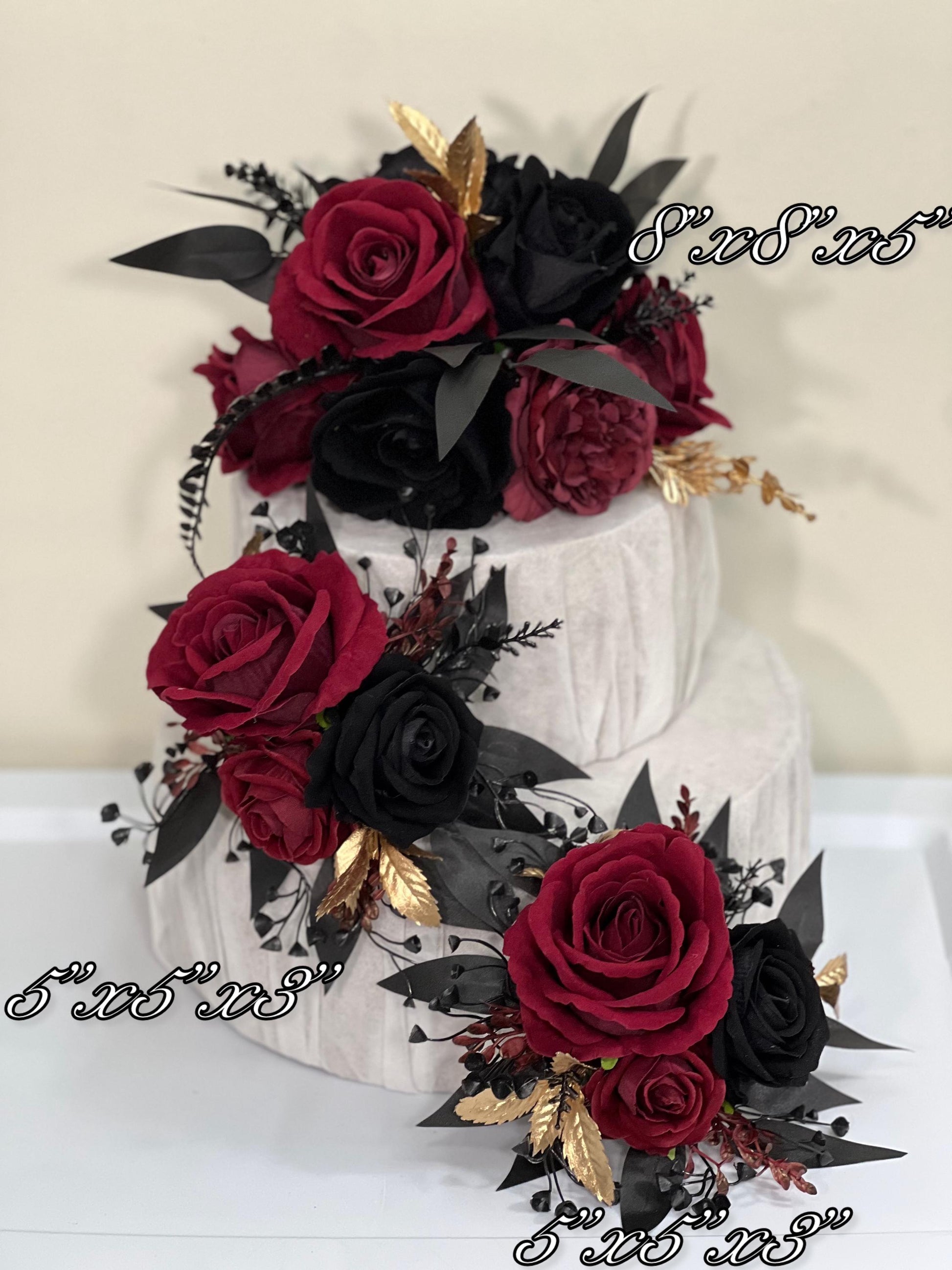 Black Burgundy Cake Decor Flower Wedding Gothic Cake Topper Flowers Black Burgundy Gold Cake Decoration Wine Red Black Cake Arrangement