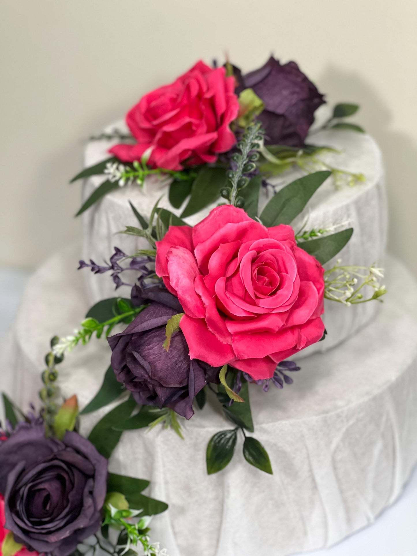 Fuchsia Purple Cake Decor Flower Wedding Hot Pink Cake Topper Dark Purple Decor Cake Arrangement Plum Pink Cake Decoration Flower Artificial