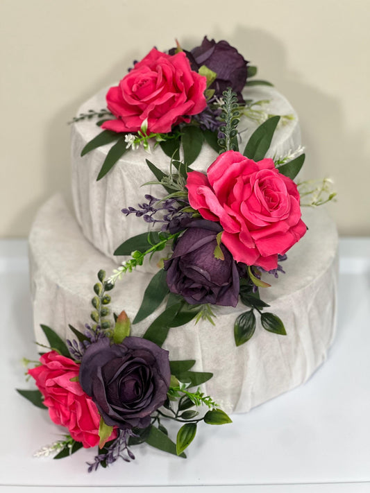 Fuchsia Purple Cake Decor Flower Wedding Hot Pink Cake Topper Dark Purple Decor Cake Arrangement Plum Pink Cake Decoration Flower Artificial
