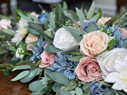 Dusty Blue Blush Sweetheart Wedding White Dusty Rose Sweetheart Blue Table Centerpiece Decor Wedding Ivory Blue Pink Centerpiece Artiricial