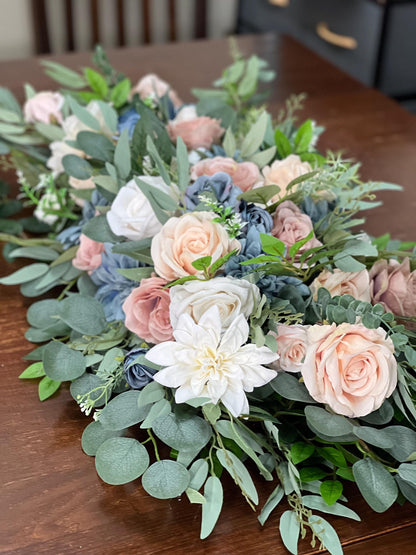 Dusty Blue Blush Sweetheart Wedding White Dusty Rose Sweetheart Blue Table Centerpiece Decor Wedding Ivory Blue Pink Centerpiece Artiricial