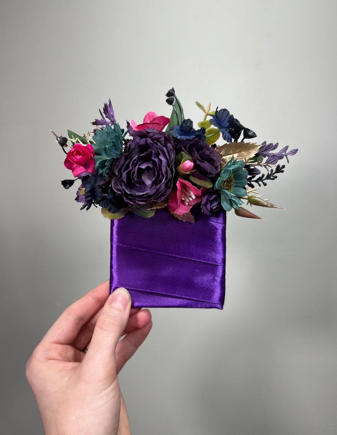 Jewel Tones Bouquet Wedding Bridal Dark Purple Bouquet Navy Blue Royal Bridesmaids Bouquet Plum Teal Bouquet Purple Gold Artifical Flower