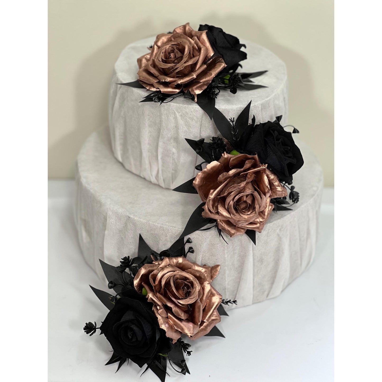 Rose Gold Cake Decor Black Flower Artificial Wedding Gothic Cake Topper Flowers Black Rose Gold Cake Decoration Black Cake Arrangement